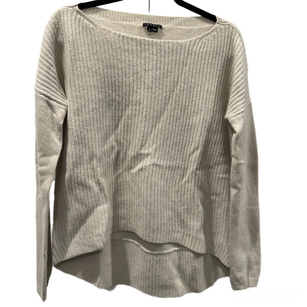 THEORY Thick Ribbed Knit Wool High Low Drop Shoulder Sweater Size M - Picture 3 of 8